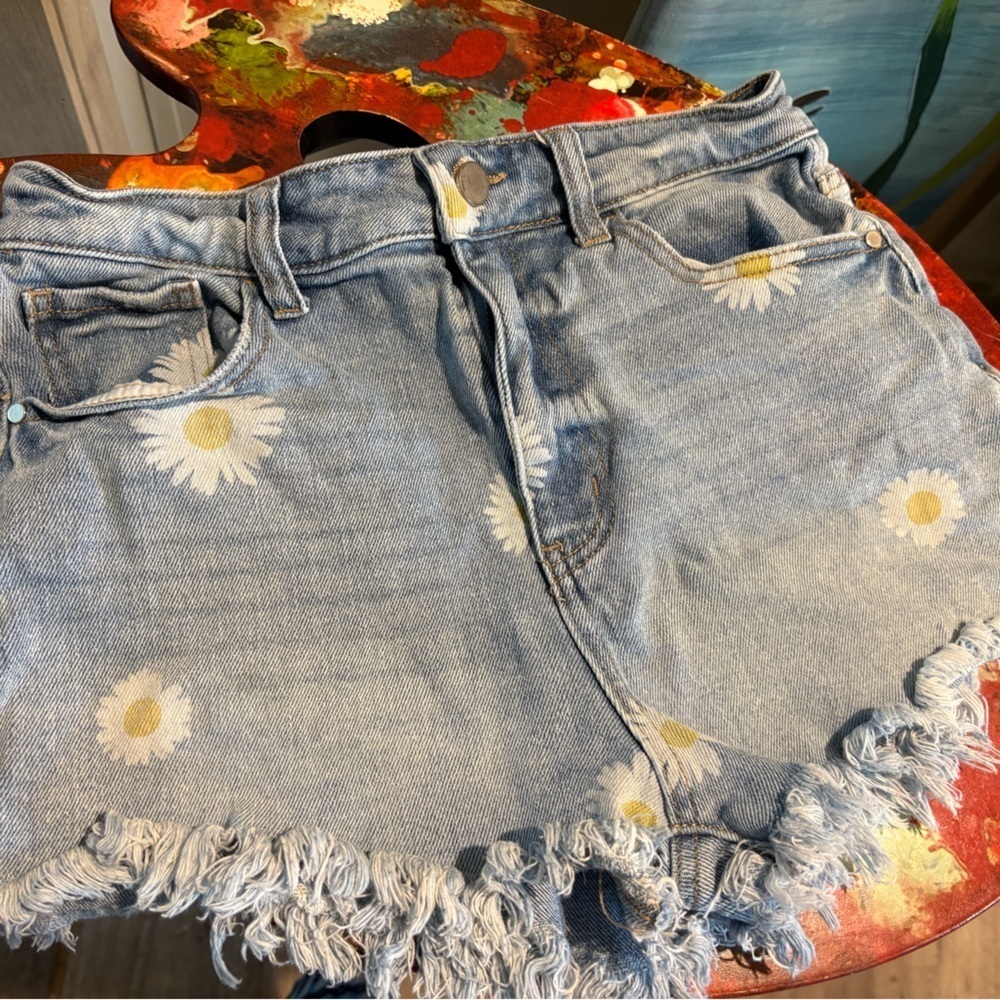 Material Girl Blue Jean Shorts with Daisy Print